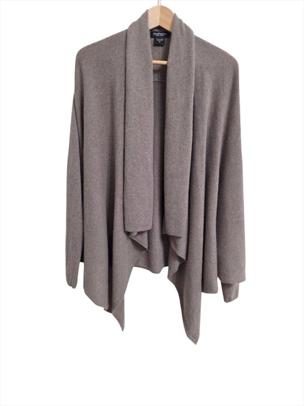 Lord & Taylor Cashmere Open Front Knit Cardigan XL Mushroom Draped Waterfall